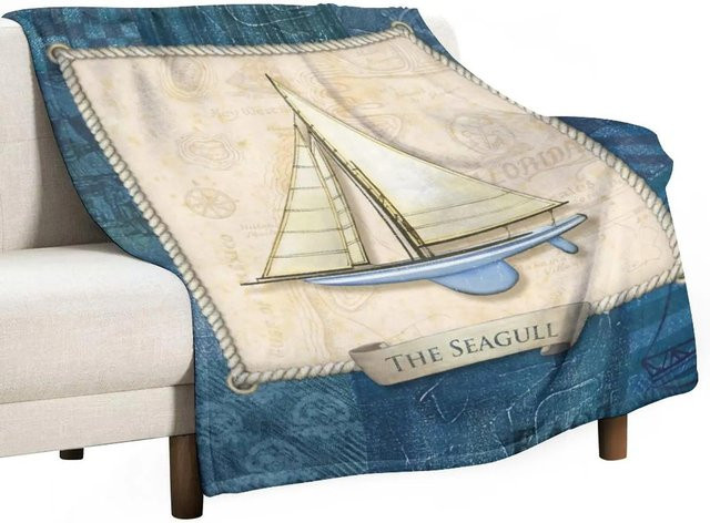 JMG Household Supplies Nautische Segel Plüschdecke aus Fleece in Blau, B/H: 75 x 100 cm - Bild 1