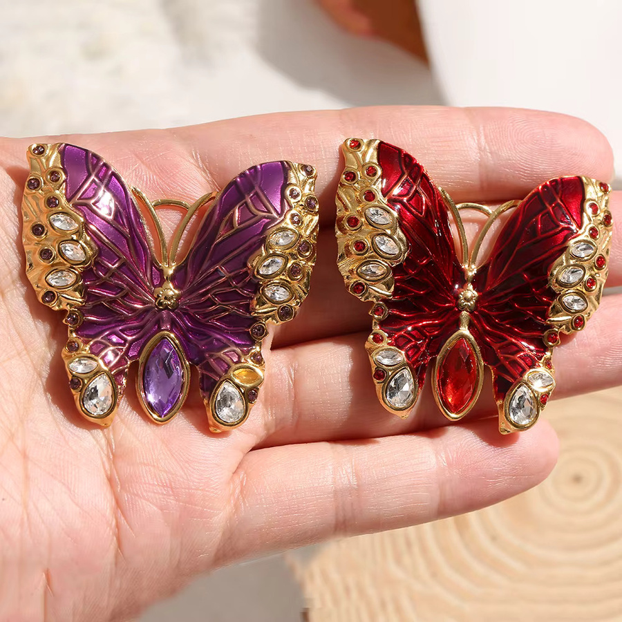 Schmetterling Anhänger, Vergoldet, Emaille, Strass, Kristall, Damen - Bild 3