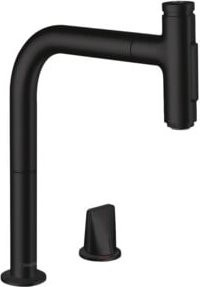 Hansgrohe Metris Sel 2-Loch-Spültisch-Einhebelmischer mit ausziehbarer Brause, 2 Strahlarten und sBox, Mattschwarz - Bild 1