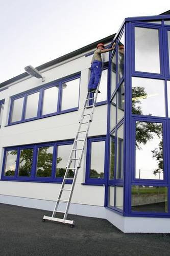 MUNK Günzburger Steigtechnik Aluminium Glasreinigerleiter mit nivello Traverse und Rollen in Silber, Arbeitshöhe: 5.4 m - Bild 1