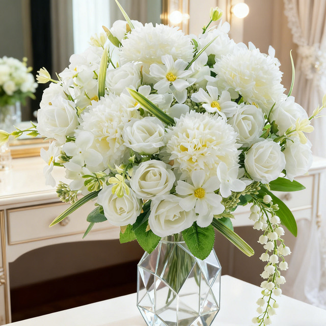 Yusheng Künstlicher Rosenkranz aus Seide in Beige und Weiß für Hochzeit, Valentinstag und Dekoration - Bild 1