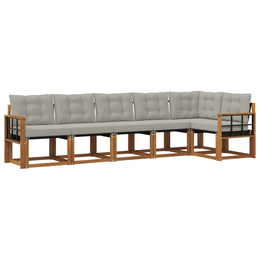 vidaXL Outdoor-Sofagarnitur 6-teilig aus Akazienholz und Textilene in Grau mit Kissen und L-Form - Bild 2