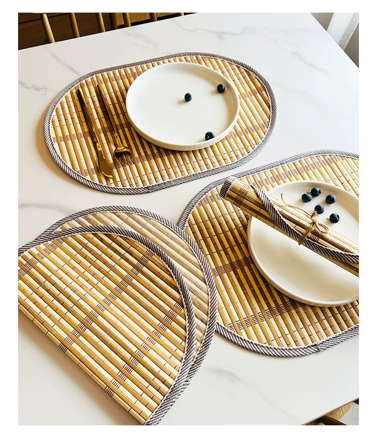 Inyahome Tischsets aus natürlichem Bambus, oval, braun, rutschfest und hitzebeständig - Bild 2