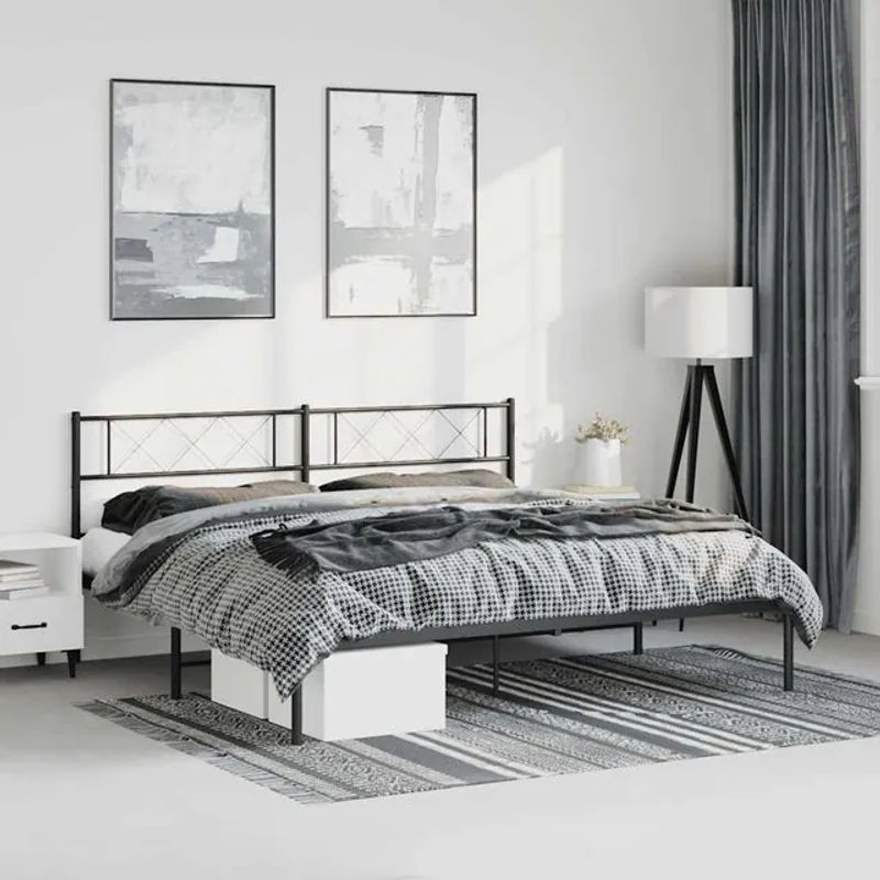 Vidaxl Metall-Bettgestell mit Kopfteil in Schwarz im Industrial-Design, B/T/H: 183 x 213 cm - Bild 1