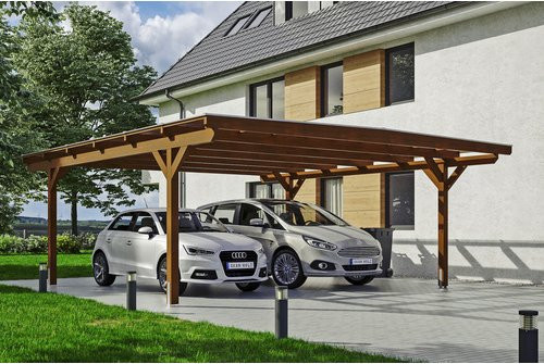 SKANHOLZ Carport Odenwald aus Holz in Braun mit Polycarbonat-Dach, B: 640 cm, T: 648 cm, Firsthöhe: 244 cm - Bild 1