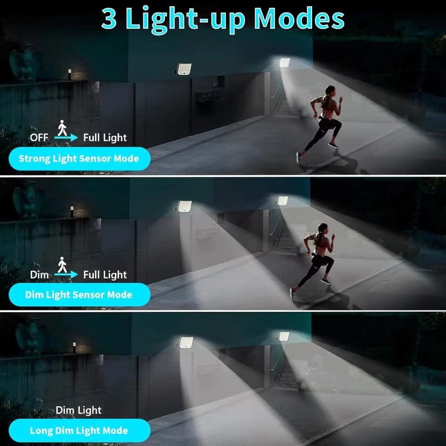 Swiatla LED Solar Flutlicht mit Bewegungsmelder und 256 LEDs, IP65 wasserdicht, 5 m Kabel, Sicherheitsleuchte aus ABS-Kunststoff für Hof und Garage - Bild 4