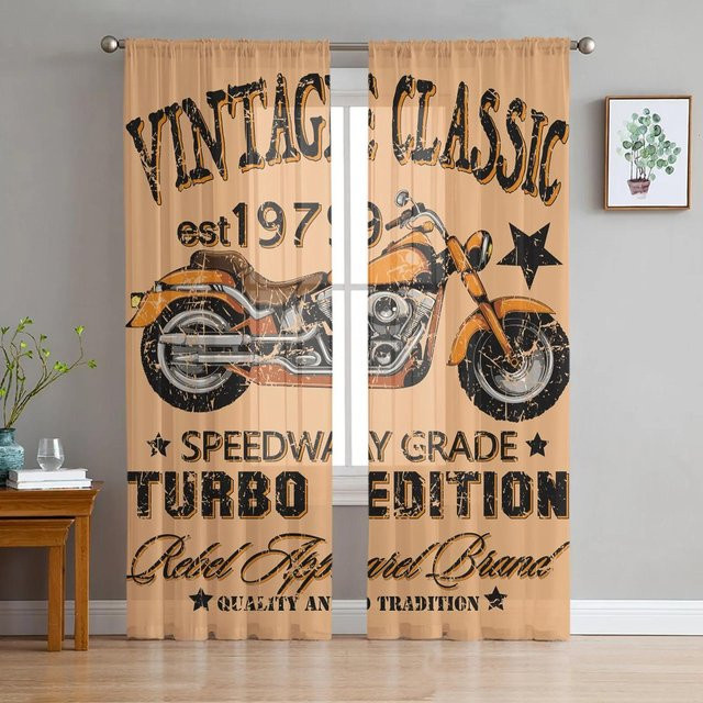 Yiran Furniture Transparente Tüllvorhänge im Retro-Stil für Wohnzimmer, Schlafzimmer und Küche, Beige, Breite: 135 cm, Höhe: 115 cm - Bild 1