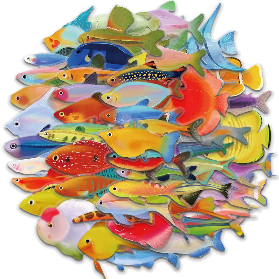 50 Stück PickJoy Fisch Aufkleber transparent und mehrfarbig wasserfest für Laptop Skateboard und Gepäck - Bild 2