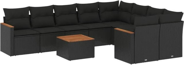 vidaXL 10-teilige Garten-Sofagarnitur aus Poly-Rattan und Akazienholz in Schwarz mit Kissen - Bild 1