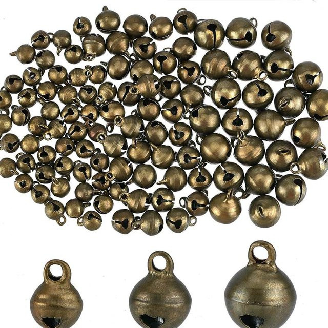 100 Stück Mini-Jingle-Glocken aus Messing in Bronze und Gold, ovale Vintage-Glocken für Bastelarbeiten und Dekorationen zu Weihnachten und Halloween - Bild 1