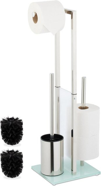 Relaxdays WC Garnitur aus Edelstahl und Glas in Silber, freistehend und rutschfest, B/T/H: 64,5 x 24 x 18 cm - Bild 1
