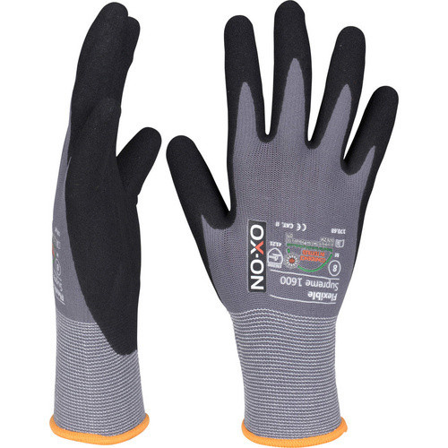 OX-ON Handschuh Flexible Supreme 1600 in Grau/Schwarz mit Nitrilbeschichtung, Größe XL - Bild 4