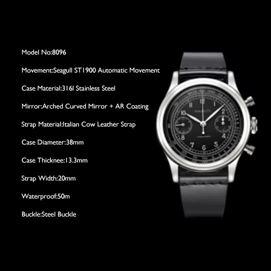 FARASUTE Chronograph, Handaufzug, Edelstahl, 38 mm, Leder, Herren - Bild 2