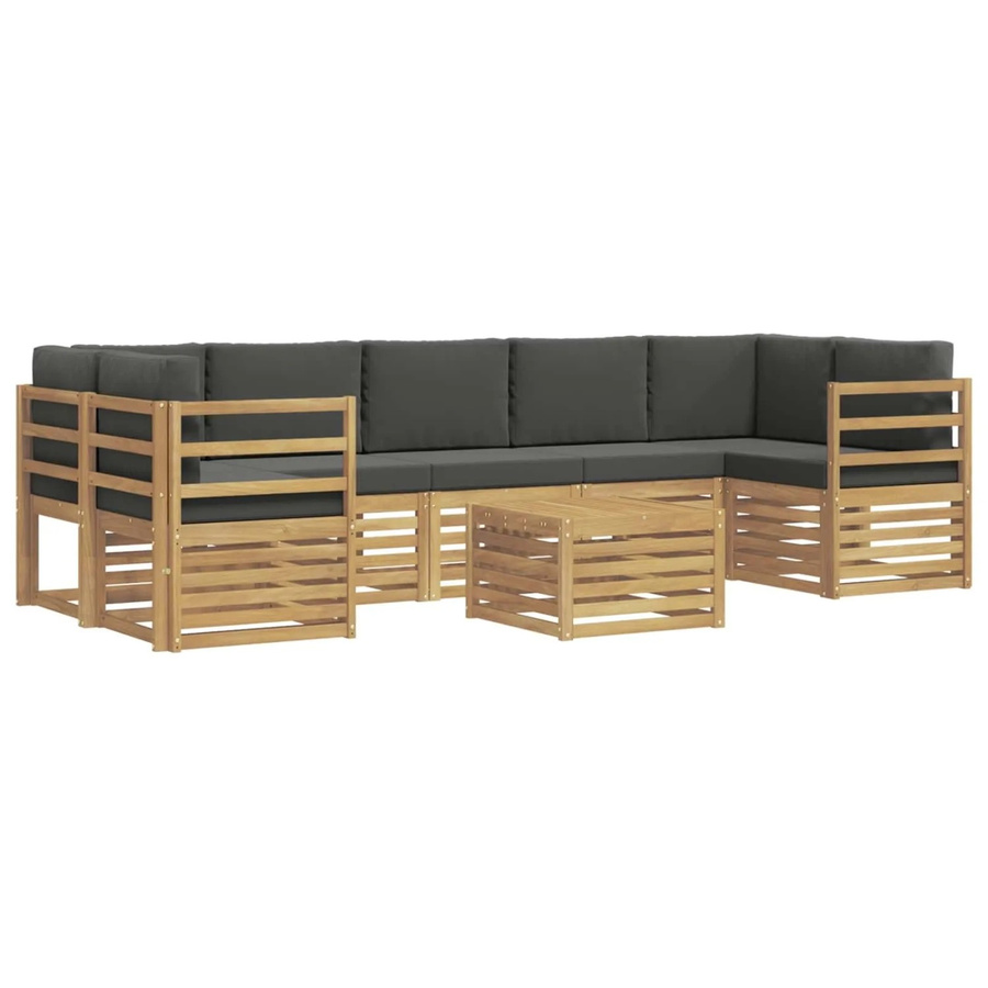 vidaXL Outdoor-Sofagarnitur 8-teilig in L-Form aus Akazienholz mit Polstern in Weiß und Anthrazit - Bild 2