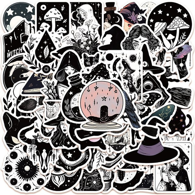 52-teiliges Set Hexen-Aufkleber in Schwarz und Weiß für DIY-Dekoration von Tagebüchern, Handyhüllen und Tassen von Sticker Story Store - Bild 1