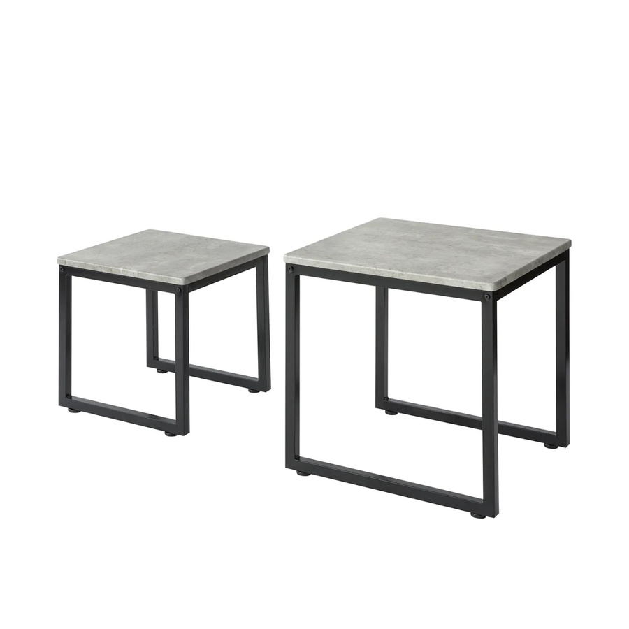 SoBuy 2er Set Couchtisch und Beistelltisch in Grau mit quadratischen Ablageflächen aus Spanplatte und Eisen - Bild 2