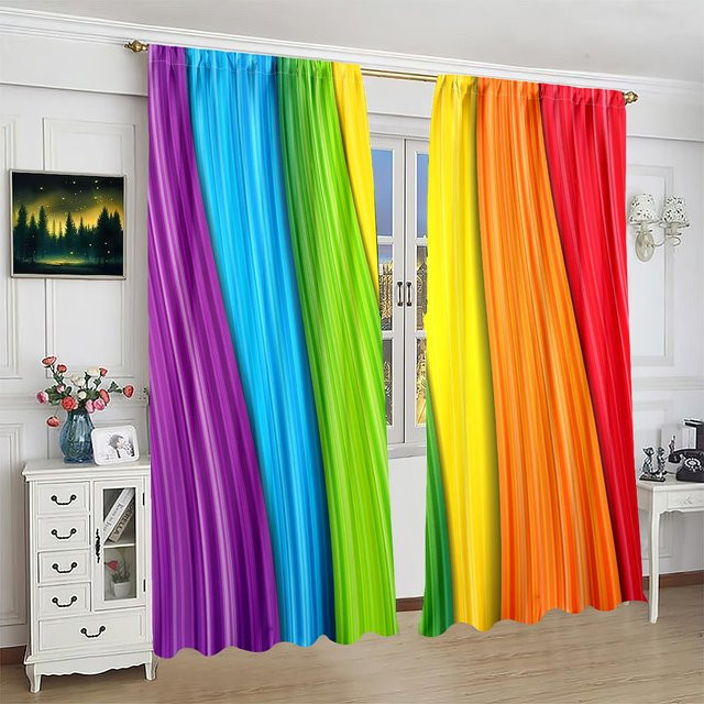 Yiran Furniture Vorhang mit Regenbogenprint, 2er-Set, halbtransparent, Mehrfarbig, Polyester - Bild 1