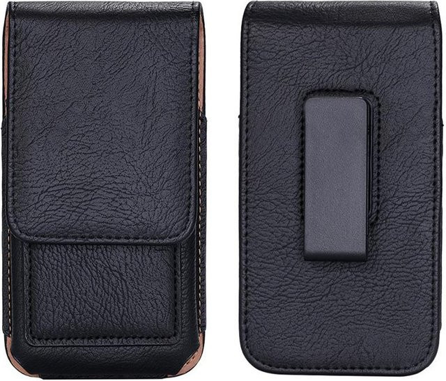 eForMobile Vertikale Leder-Handytasche mit Gürtelclip und Geldbörsenfunktion für iPhone, Samsung und Xiaomi, Schwarz - Bild 1