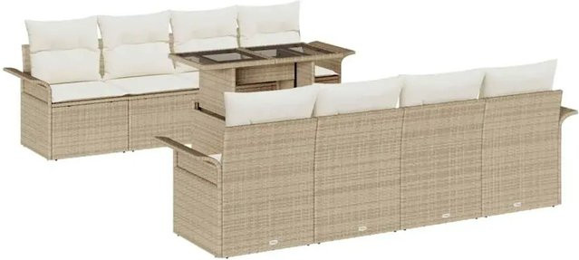 vidaXL Garten-Sofa-Set aus Poly Rattan in Beige mit 9-teiliger U-Form und Kissen - Bild 1