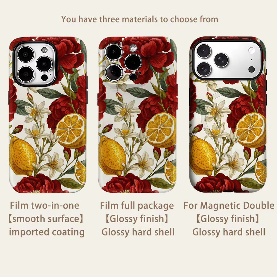 Apple iPhone Handyhülle Crimson Peony & Lemon mit Magnetfunktion, Tough Case in Multicolour, kompatibel mit iPhone 17 16 15 14 Pro Max Plus - Bild 2