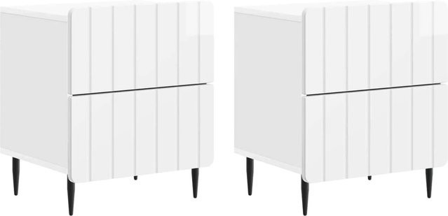vidaXL Nachttisch Set 2 Stück in Hochglanz Weiß, modern für Schlafzimmer und Wohnzimmer, B/T/H: 43 x 34,5 x 49,5 cm - Bild 1