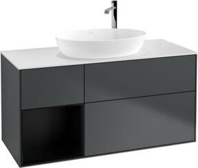 V&B Waschtischunterschrank Finion mit Wandbeleuchtung, Breite: 120 cm, Hochglanzlackierung, mattblau - Bild 1