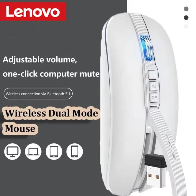 Lenovo Dual-Modus-Maus mit Bluetooth und USB-C-Aufladung, geräuschlos und ultradünn, für Laptop und Tablet, erhältlich in Grau oder Weiß - Bild 1