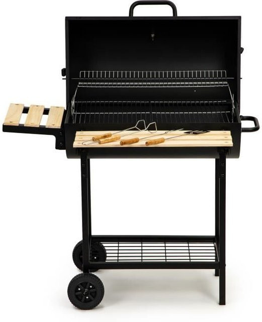 Viking Choice Holzkohlegrill mit Deckel und Warmhalterost in Schwarz - Bild 1