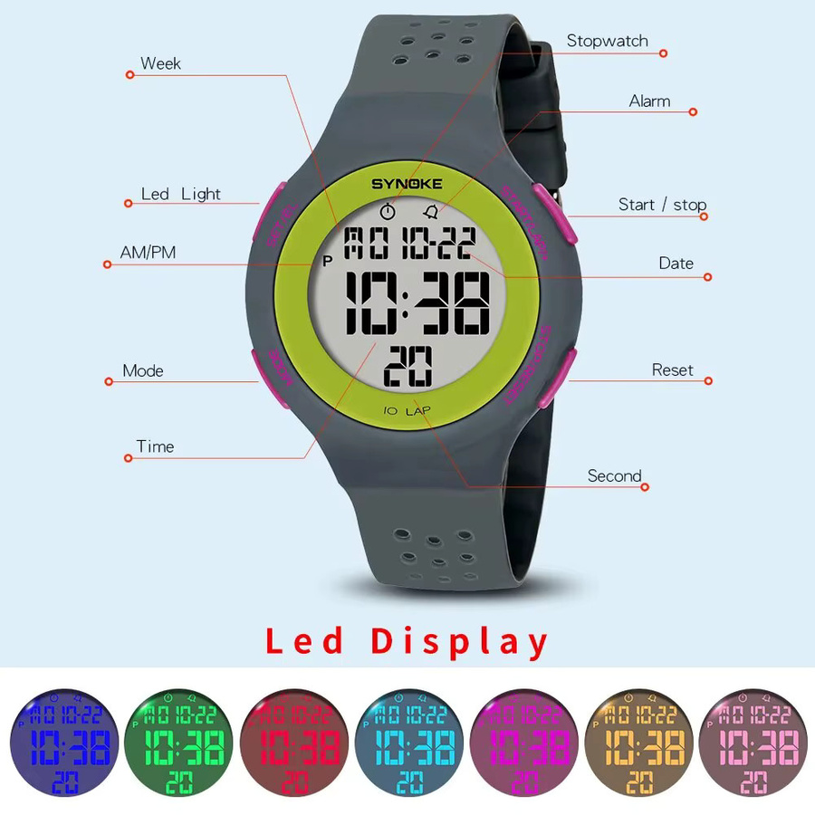 SYNOKE Digitaluhr, Chronograph, Schwarz, Kunststoff, Silikon, Herren - Bild 2