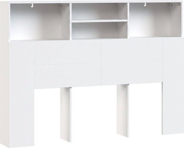 HOMCOM Kopfteil für Bett 140 cm mit integriertem Stauraum und 4 offenen Fächern in Weiß - Bild 1