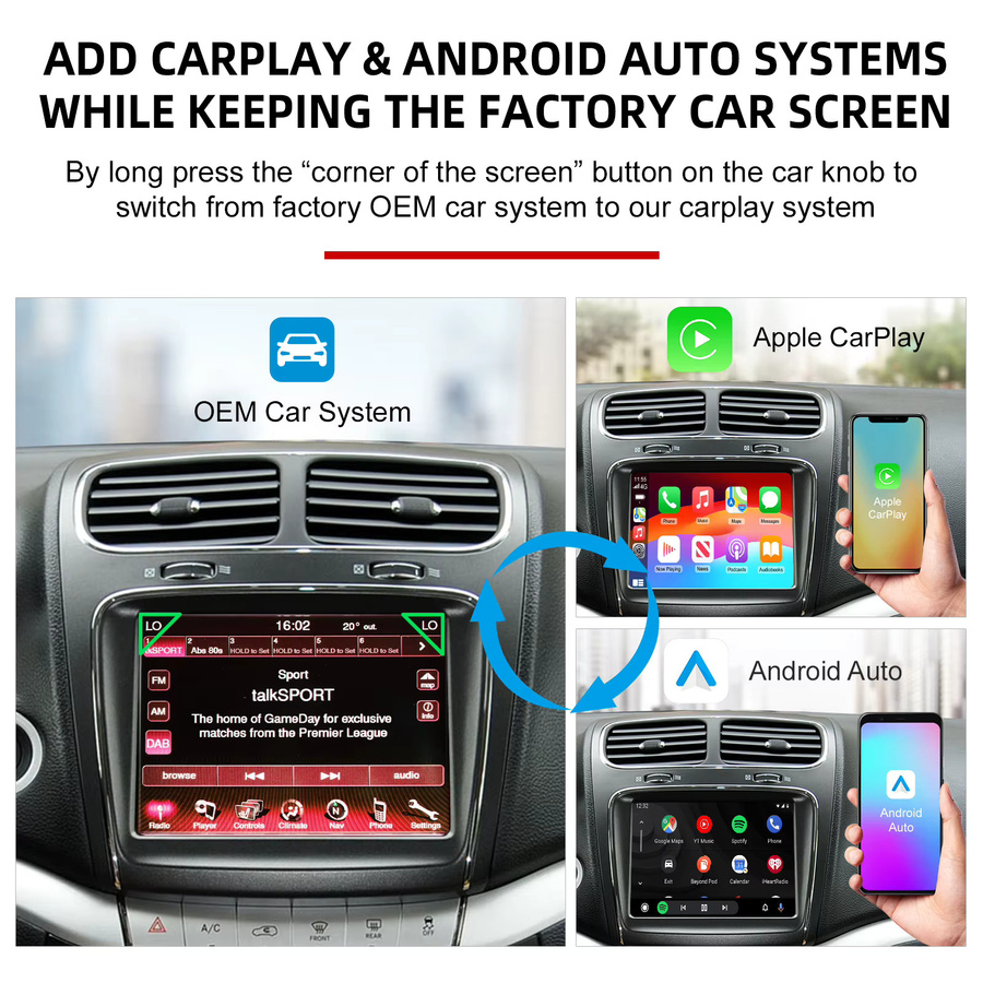 ANYFAR Kabelloses CarPlay und Android Auto Nachrüstkit Decoder-Box für Dodge Challenger, Journey, Charger und Durango (2011-2017), Schwarz - Bild 4