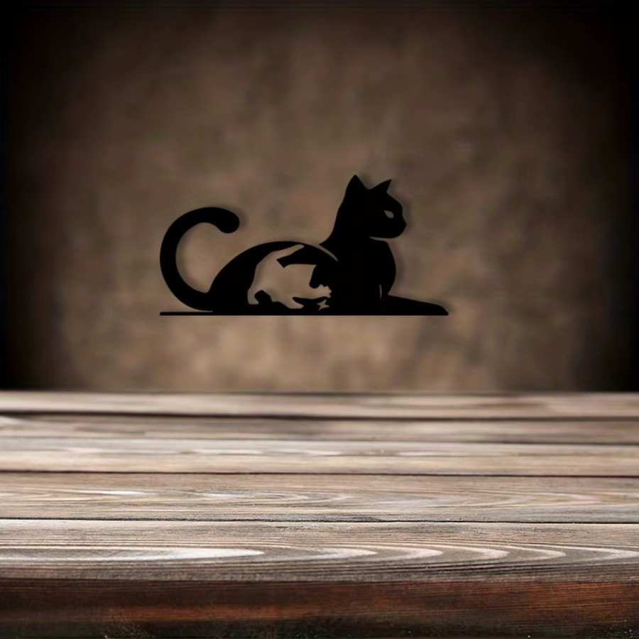 Vintage Katzen-Metallwandkunst von CIFBUY in Schwarz aus pulverbeschichtetem Eisen - Bild 4