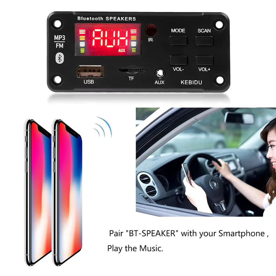 Kebidu Bluetooth Decoder Board mit 60W Digital AMP HiFi Stereo Verstärker, DC 12V MP3 WMA Audio Modul mit USB, FM Radio und Freisprecheinrichtung - Bild 4