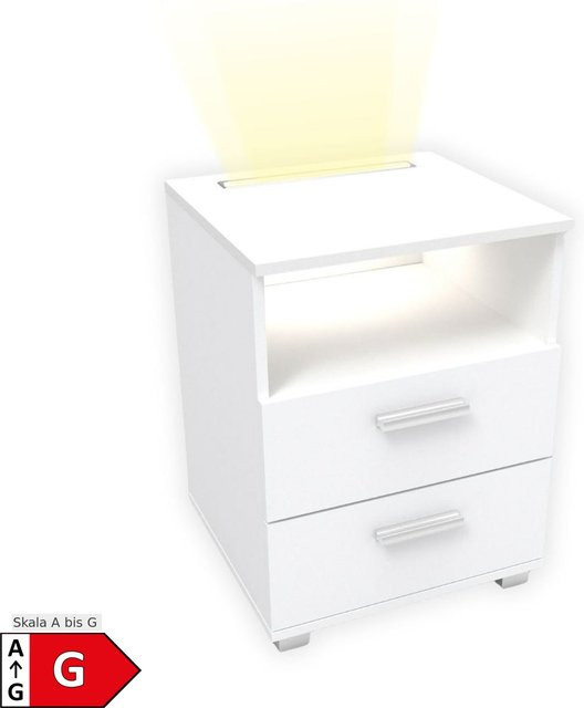 Kalb Mila Nachtkonsole Nachttisch mit dimmbarer LED-Beleuchtung in Weiß - Bild 1