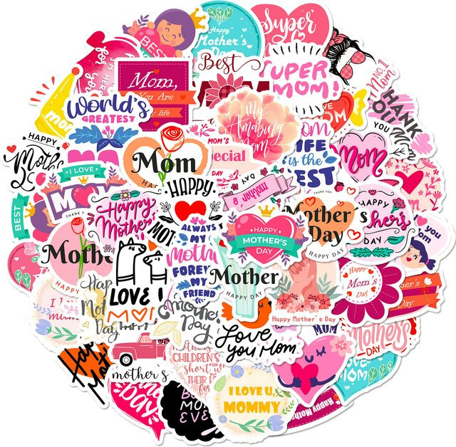 Fresh Love 50 Stück Happy Mother's Day Aufkleber zum Versiegeln von Etiketten in Multicolour - Bild 1