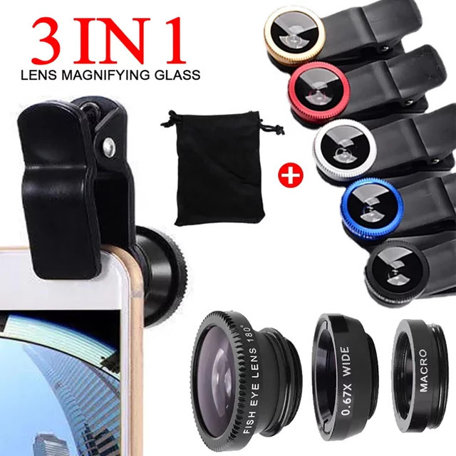 Maerknon 3-in-1 Fischaugen-Objektiv Set mit Clip und 0,67x Weitwinkel-Zoom für iPhone 16, Xiaomi und Huawei in Schwarz und Blau - Bild 1