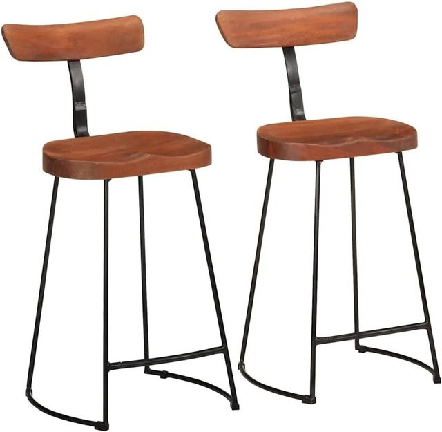vidaXL Barhocker 2er Set aus massivem Mangoholz und Eisen in Braun-Schwarz, B/T/H: 49 x 43 x 88 cm - Bild 1