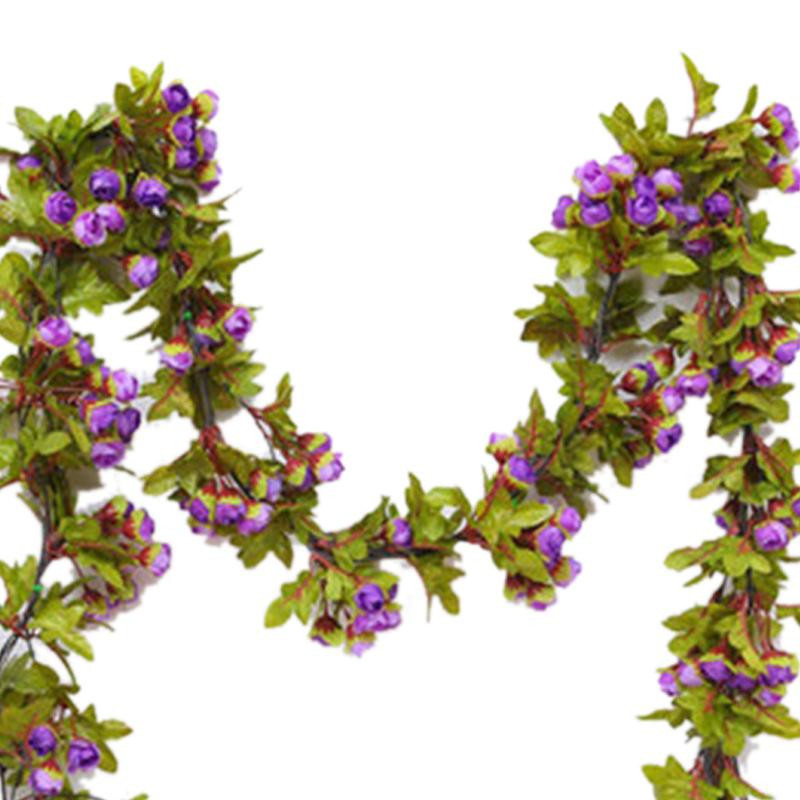 CosyHome Künstliche Rosen Laubgirlande als Hängende Dekoration aus Kunststoff in Pink und Purple - Bild 3