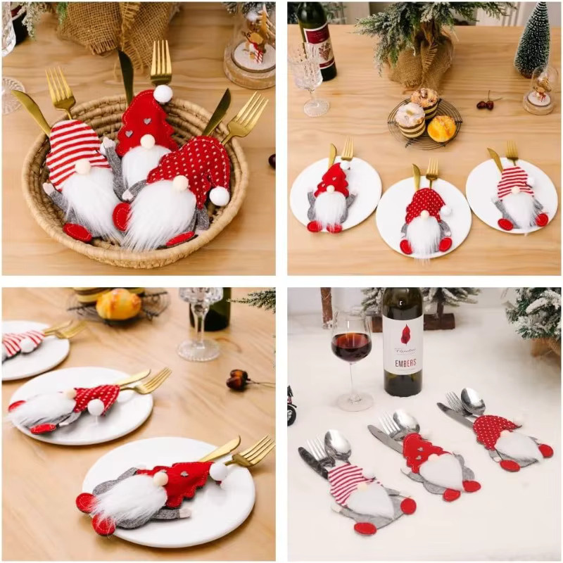 Weihnachts Besteckhalter Set Rudolph Gnome in Rot für deine Tischdekoration - Bild 3