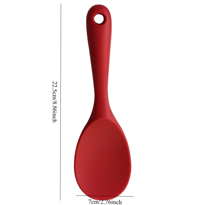 Antihaftbeschichteter Silikon-Reislöffel mit Löchern und Aufhängeschlaufe für Reiskocher, Schwarz oder Rot, Länge: 22,5 cm - Bild 5