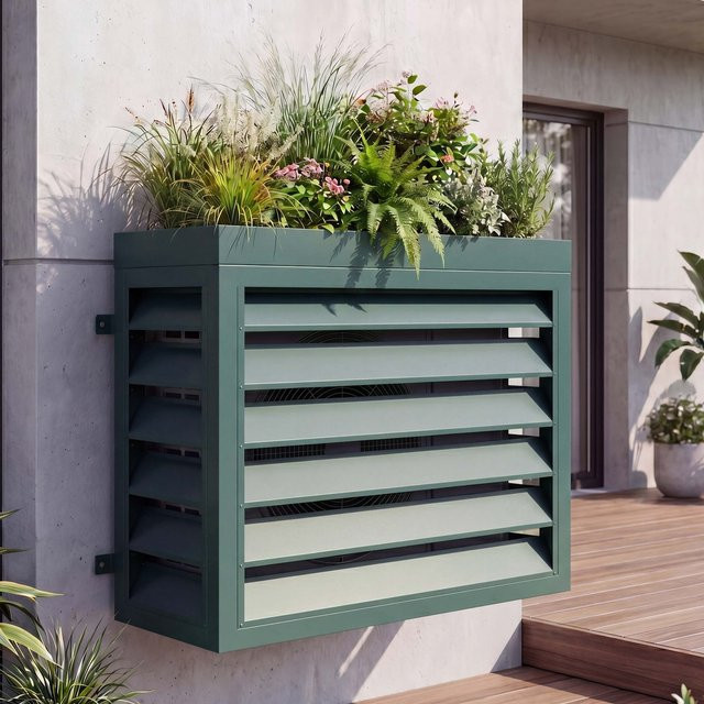 Metall Verkleidung für Klimaanlage und Wärmetauscher MCW-O43 mit Pflanzkasten in Grün, B/T/H: 80 x 38 x 97 cm - Bild 1