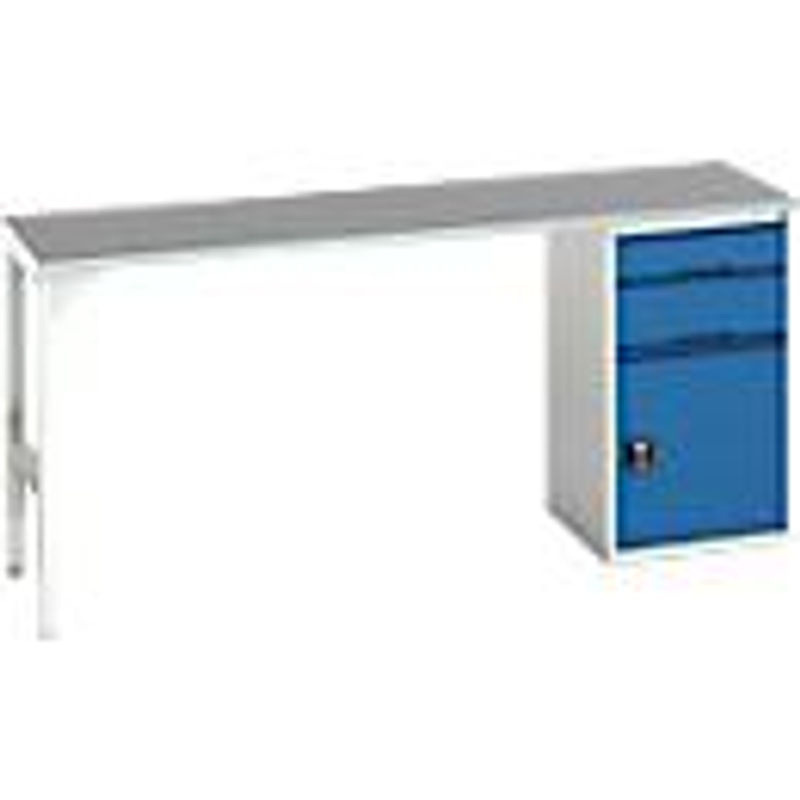 Unterbauwerkbank Bott verso mit Linoleum-Platte, 2 Schubladen, 1 Tür und 1 Ablageboden, Lichtgrau/Enzianblau, B/T/H: 200 x 60 x 93 cm - Bild 2
