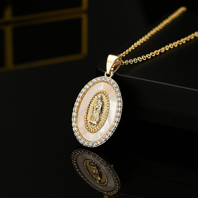 NEWBUY Anhänger Virgin Mary, Edelstahl, Gold, Zirkonia, Unisex - Bild 1