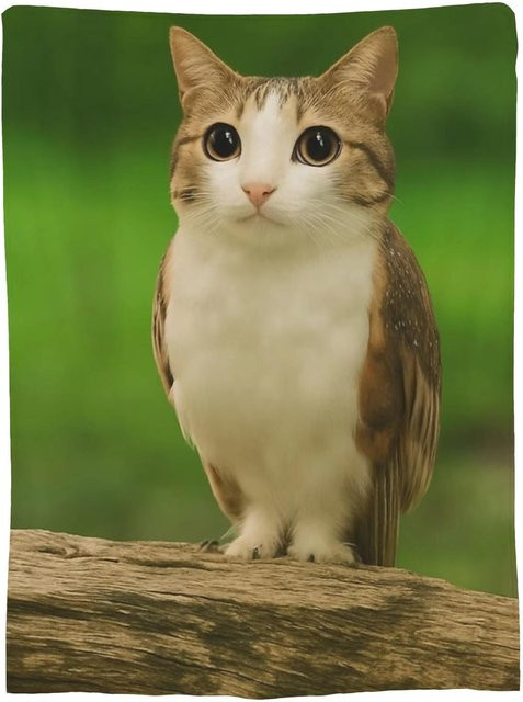 Superweiche Meowl Katze Eule Meme Decke aus Samt von JMG Household Supplies, Mehrfarbig, B: 100 cm, T: 150 cm - Bild 1