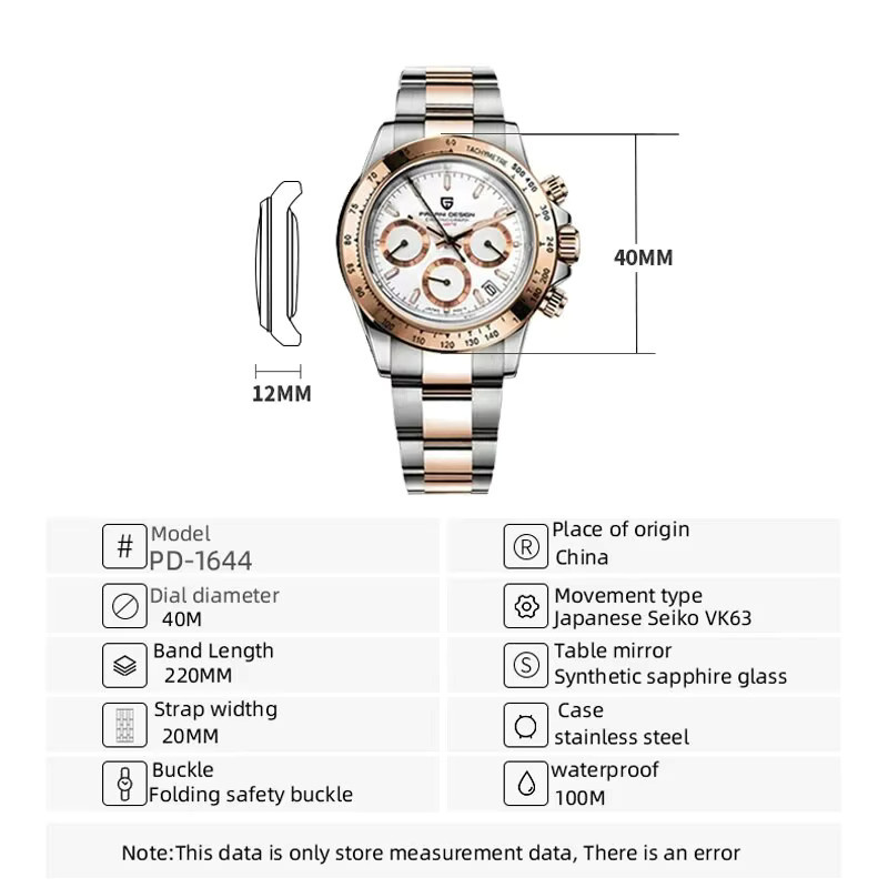 PAGANI DESIGN Chronograph Armbanduhr, Quarz, Edelstahl, Bicolor, Weiß, Herren - Bild 6