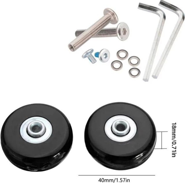 Flycomoe Trolley Reparaturset mit leisen und verschleißfesten Rollen aus Zink, Farbe: Schwarz, Durchmesser: 40-70 mm, Breite: 18 mm - Bild 1