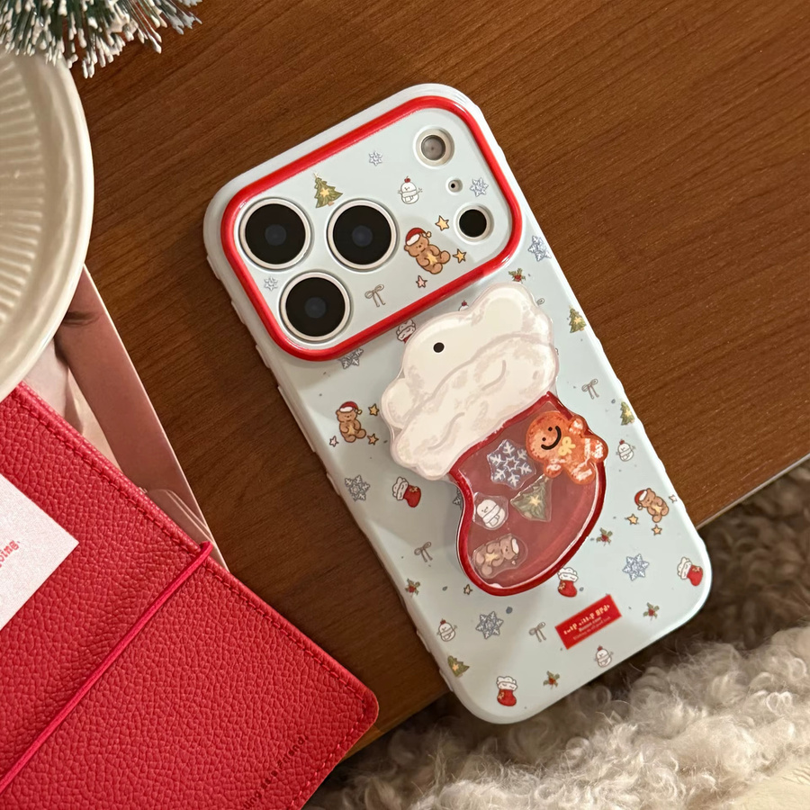 MUQGEW Handyhülle mit Cartoon-Weihnachtssocke und Treibsand-Shake-Effekt für iPhone 12 bis iPhone 17 Pro Max, stoßfeste weiche Abdeckung in Multicolour mit Anhänger - Bild 5