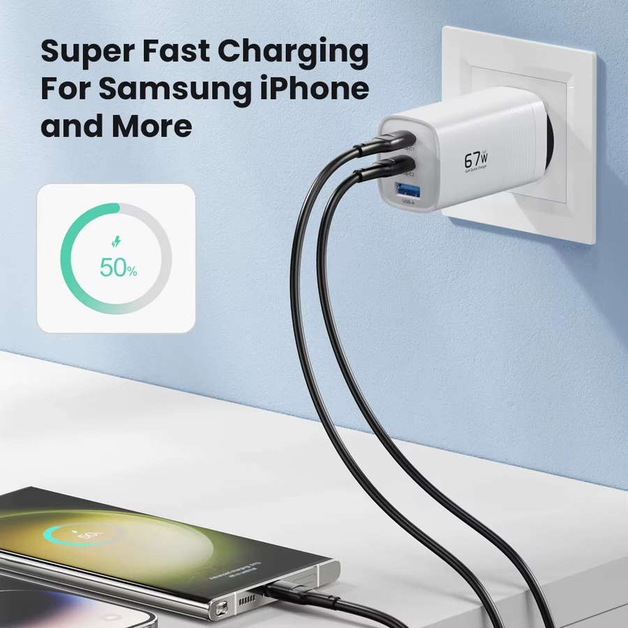 ASOMETECH 67W GaN USB-C Ladegerät mit Quick Charge 3.0 und PD 3.0 in Weiß - Bild 3