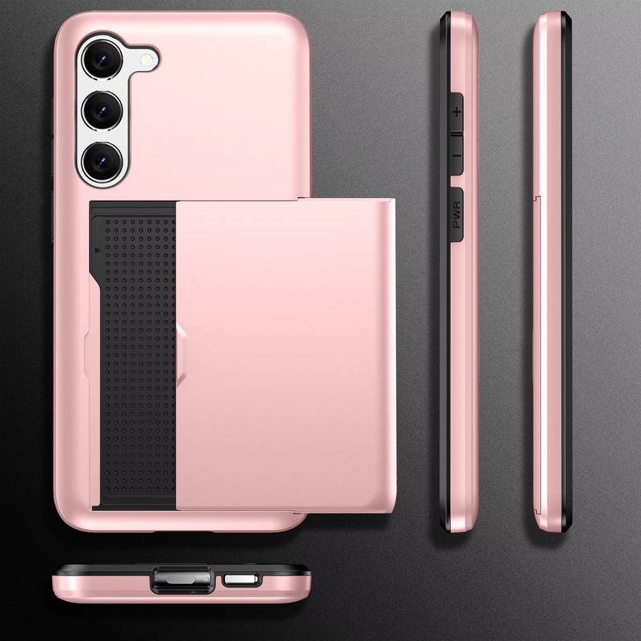 Samsung Schutzhülle mit Kartenhalter Slide Slot aus Hard PC für S25 Ultra S24 Plus S23 S22 A16 A17 in Gold und Pink - Bild 5