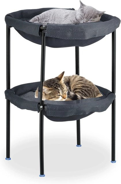 Relaxdays Katzenhängematte mit 2 Etagen in Grau und Schwarz, B/T/H: 59 x 41 x 43 cm - Bild 1